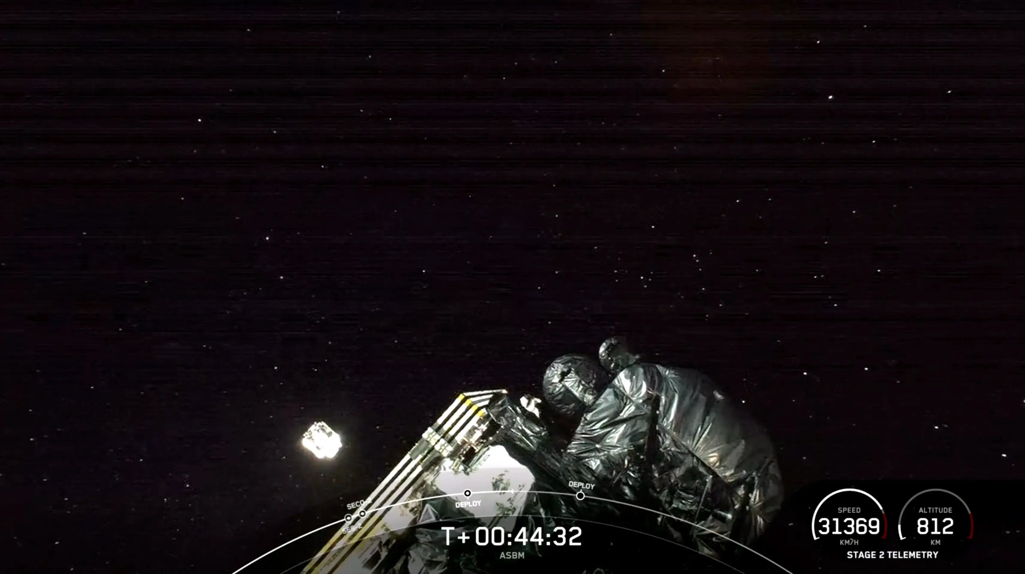 The first satellite flies off into its orbit